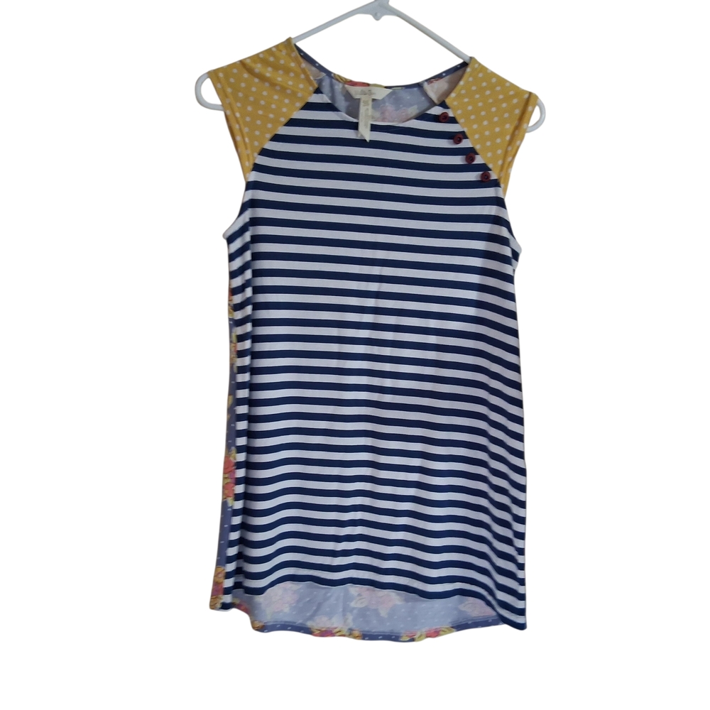Madtilda Jane Team Captain Tee Striped Floral Button Accent Butter Soft Size XS